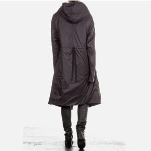 masnada Asymmetrical Polymide Long Black Hooded Puffer Coat - Made in Italy